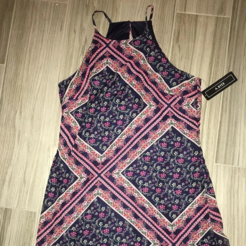 NWT A BYER A LINE FLOWER PRINT HIGH NECK DRESS M